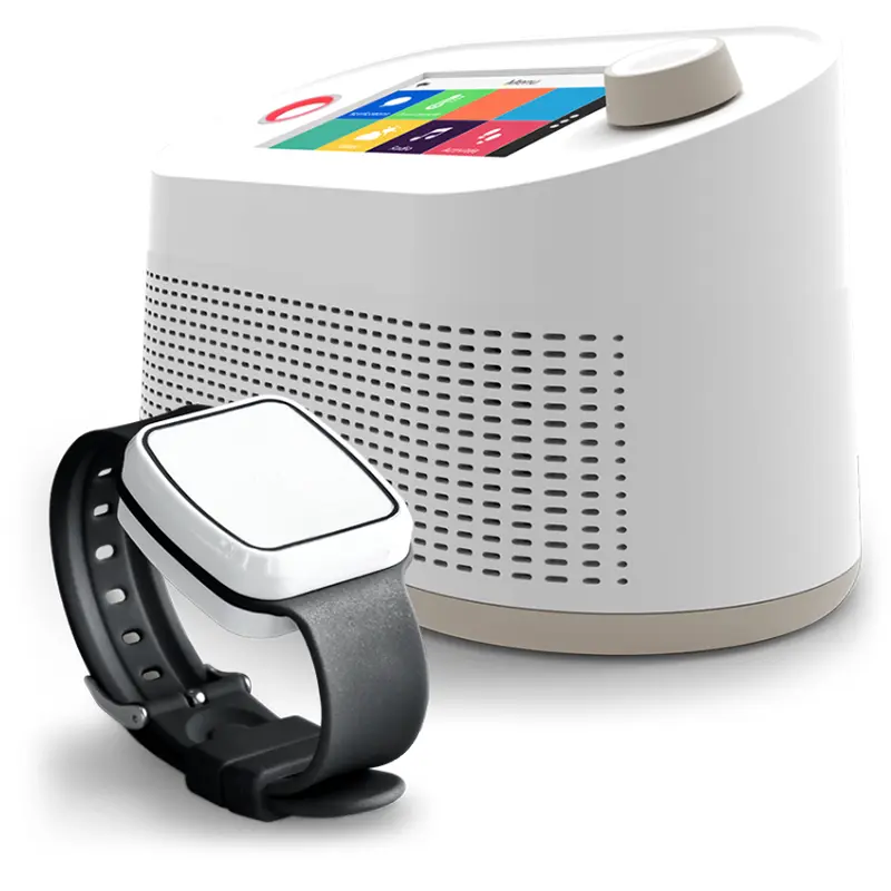 Vibby Home automatic fall detector with wrist sensor and base unit by Possum Telecare