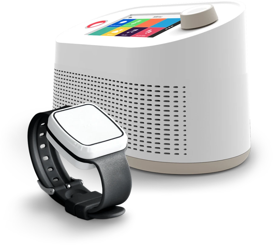 Vibby Home automatic fall detector with wrist sensor and base unit by Possum Telecare