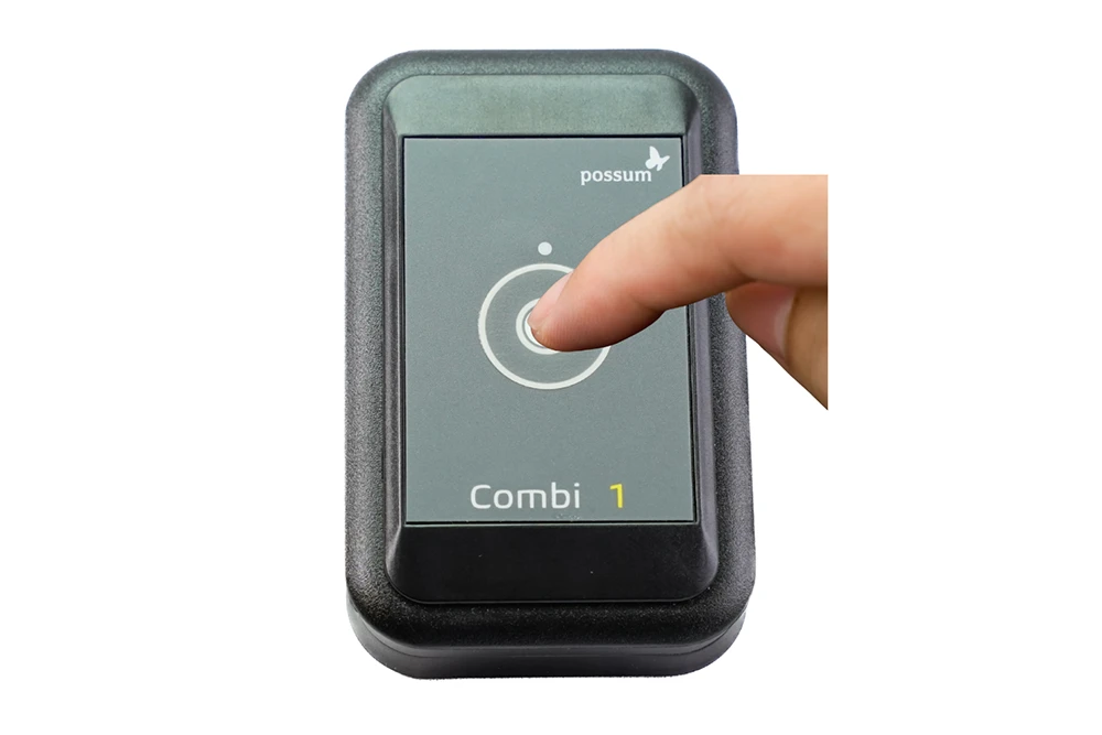 Combi 1 Advanced Single-Switch Control Possum Combi 1 single-switch controller demonstrating simple one-touch operation for controlling one or two devices