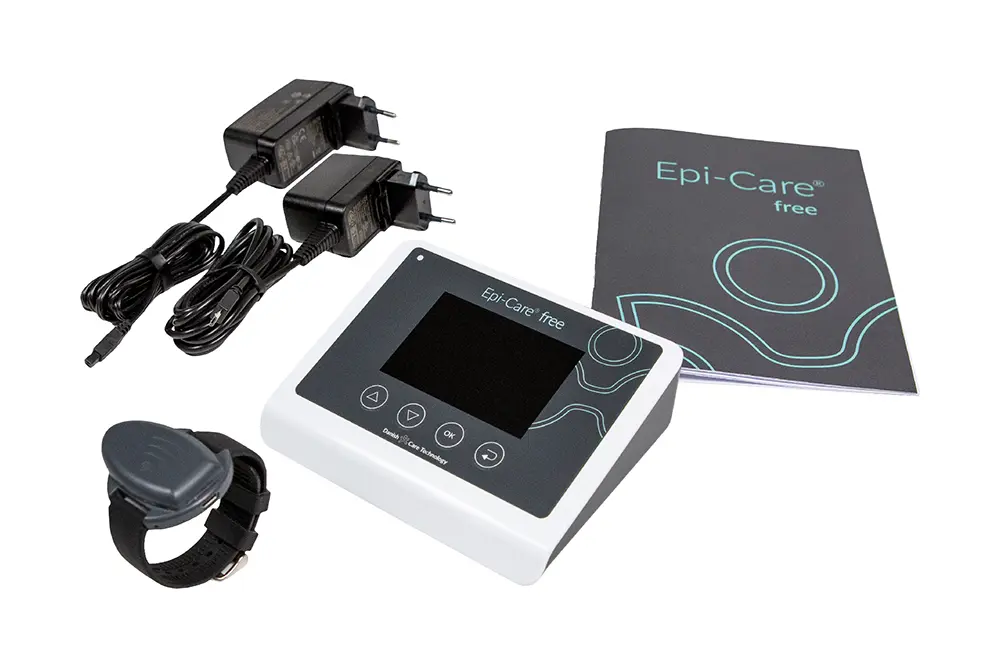 Complete Epi-Care Free epilepsy detection system with control unit, wearable sensor, power supplies and accessories
