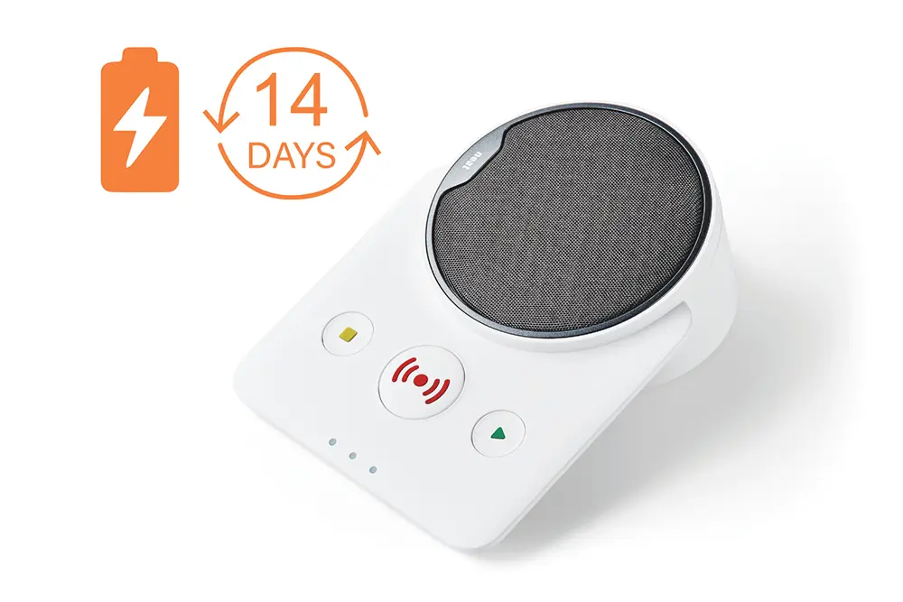 Possum Novo digital carephone highlighting up to 14 days of battery backup during power outages