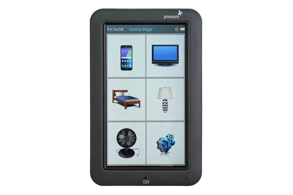 Possum Primo Pro Universal Compatibility Home Control Possum Primo Pro assistive technology interface showing control of TV, lights, bed, fan and home devices from one system