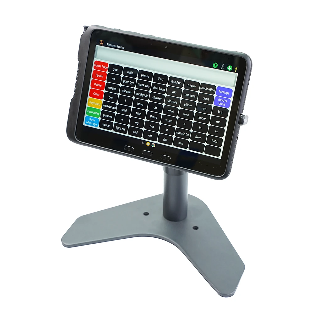 Qwayo 2 Mounted Control Screen Qwayo 2 assistive technology device on stand showing control screen