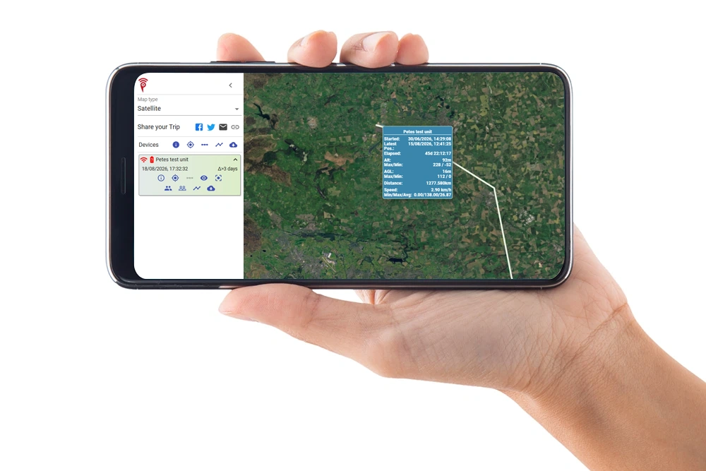 SafeSole mobile app displaying real-time GPS location tracking, route history and journey information on a smartphone.