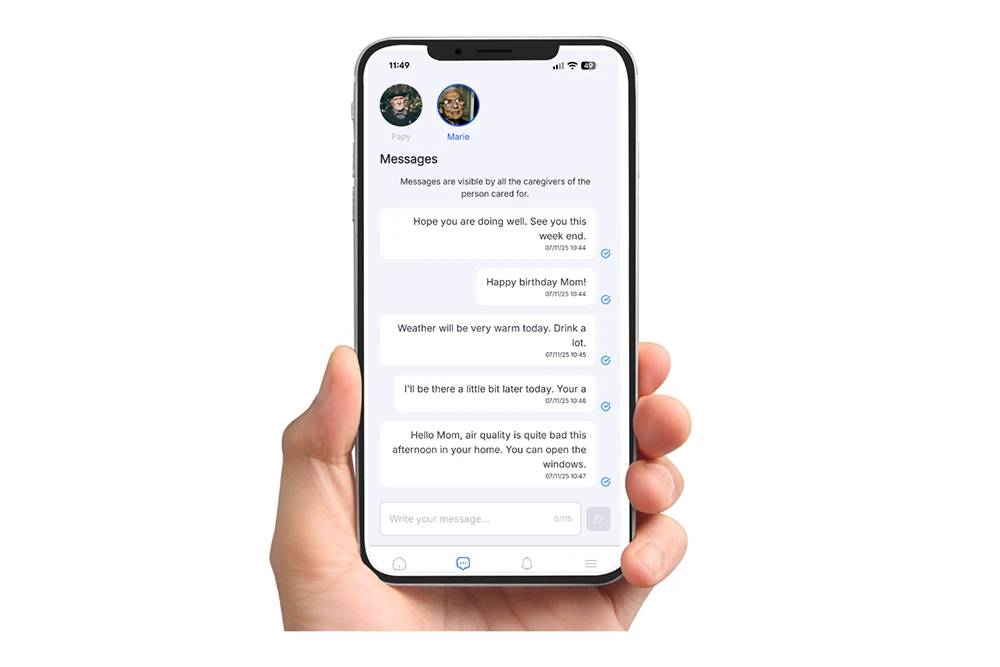 Vibby Home carer app showing messages between family members and the person being supported