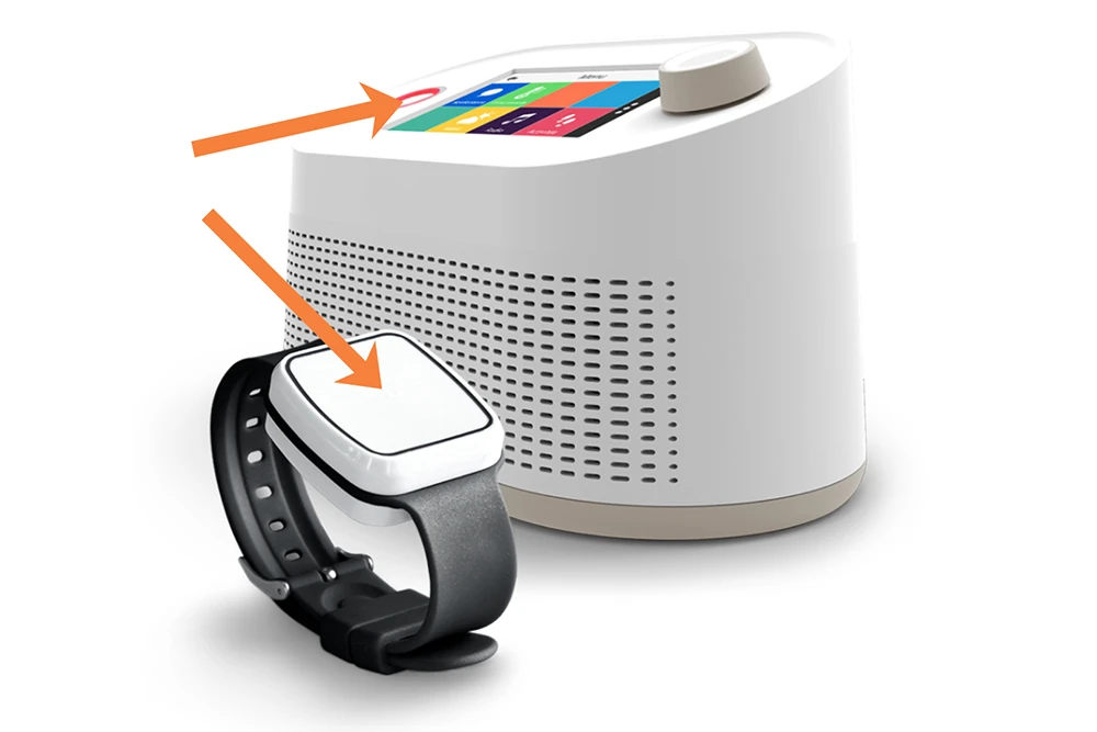 Vibby Home telecare hub and wearable SOS button for emergency assistance and alerts