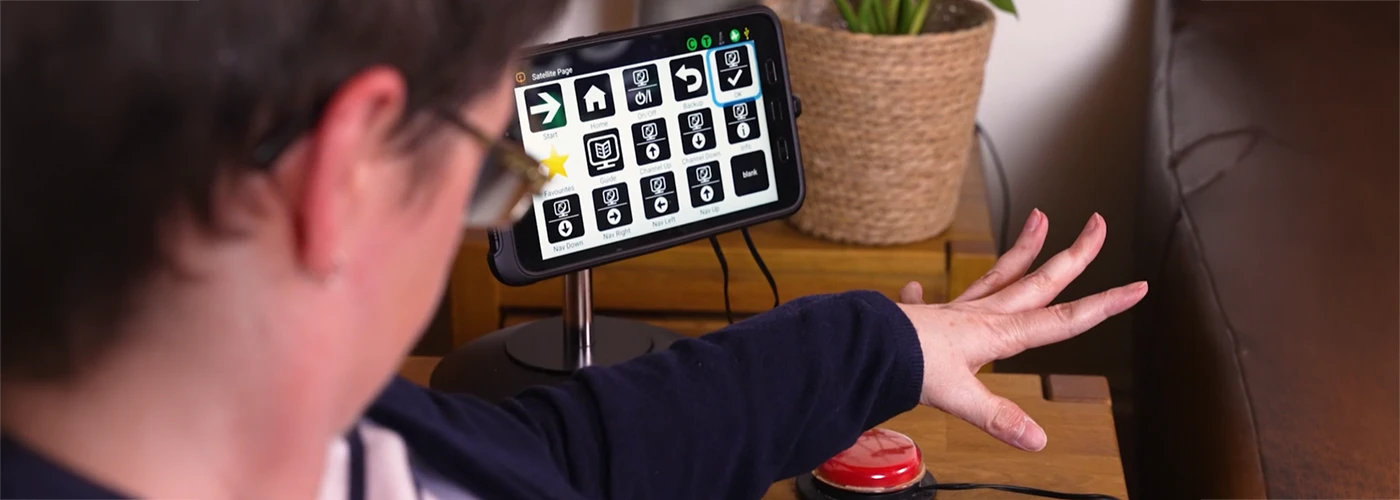 Accessible Home Automation System Person using an accessible home automation and environmental control system with adaptive switch controls