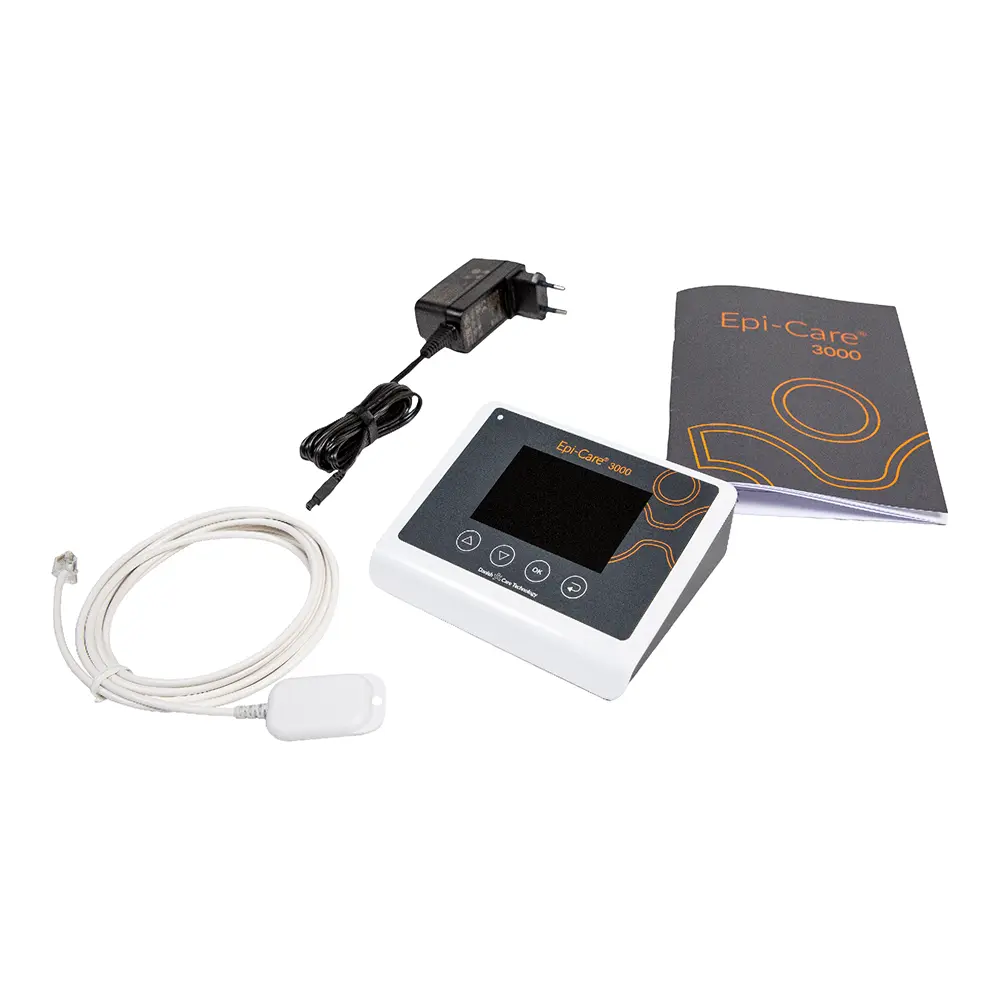 Epi-Care 3000 seizure monitoring kit with control unit, movement sensor, power supply and user guide