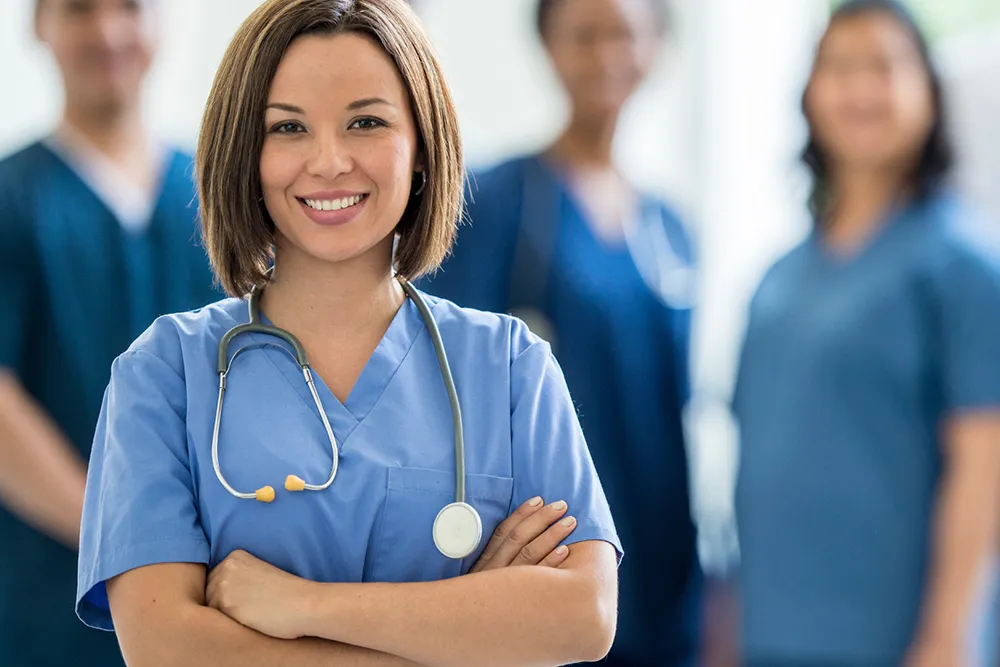 Healthcare professionals representing the ProTECtor wireless staff protection system for care homes, hospitals and assisted living environments.