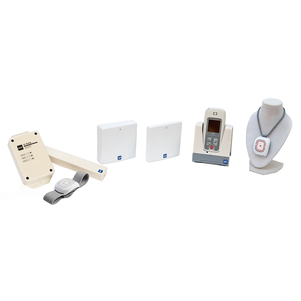 The ProTECtor Staff Protection System featuring wireless staff alarm devices, location receivers, control unit and personal emergency alarm pendant for care homes and healthcare environments.